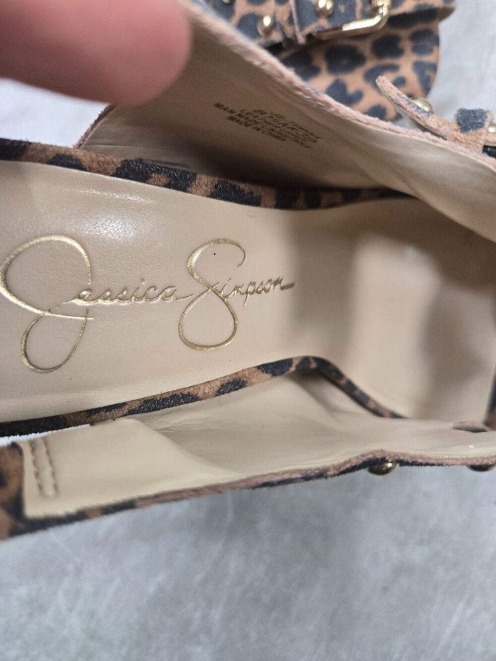 Platform Wedge Sandals 8.5 Leopard Print Peep Toe Studded Buckle Y2k Retro Glam - Picture 9 of 12